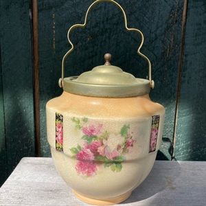 Vintage English | S&B EPNS Hand Painted Biscuit Barrel/Jar